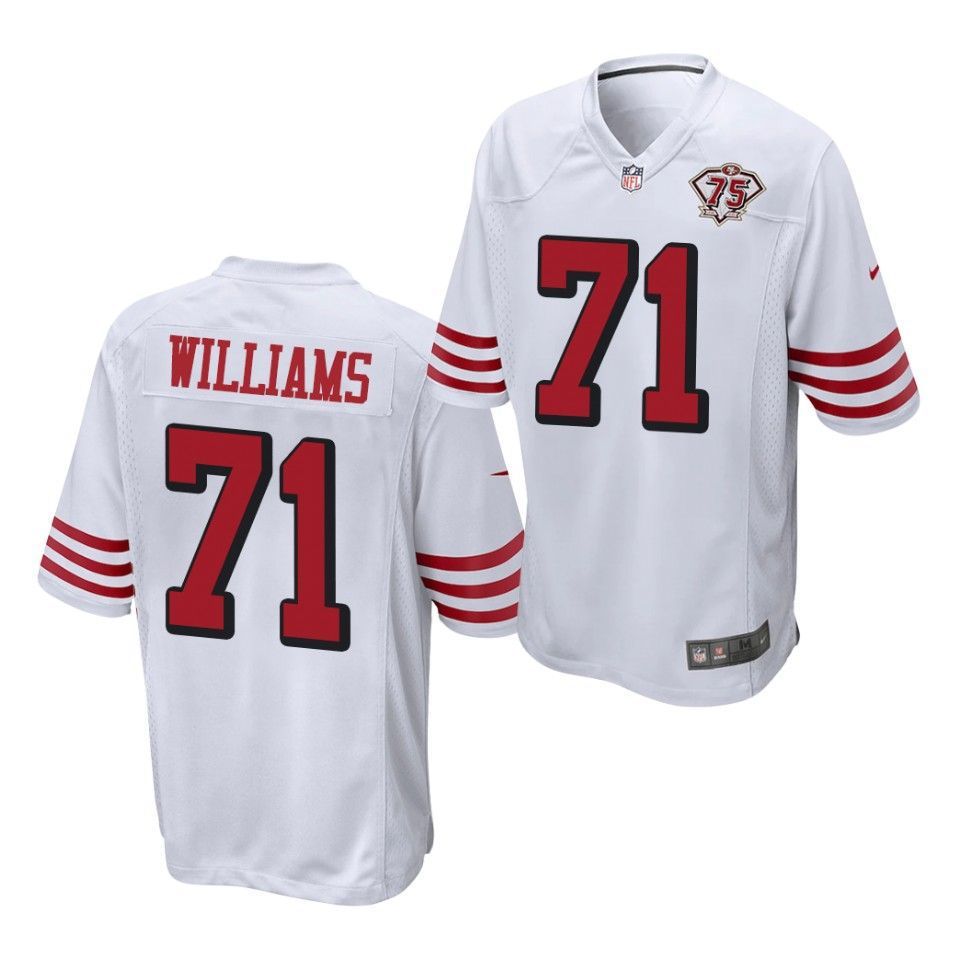 Men San Francisco 49ers 71 Trent Williams White 75th Anniversary Throwback Game NFL Jersey